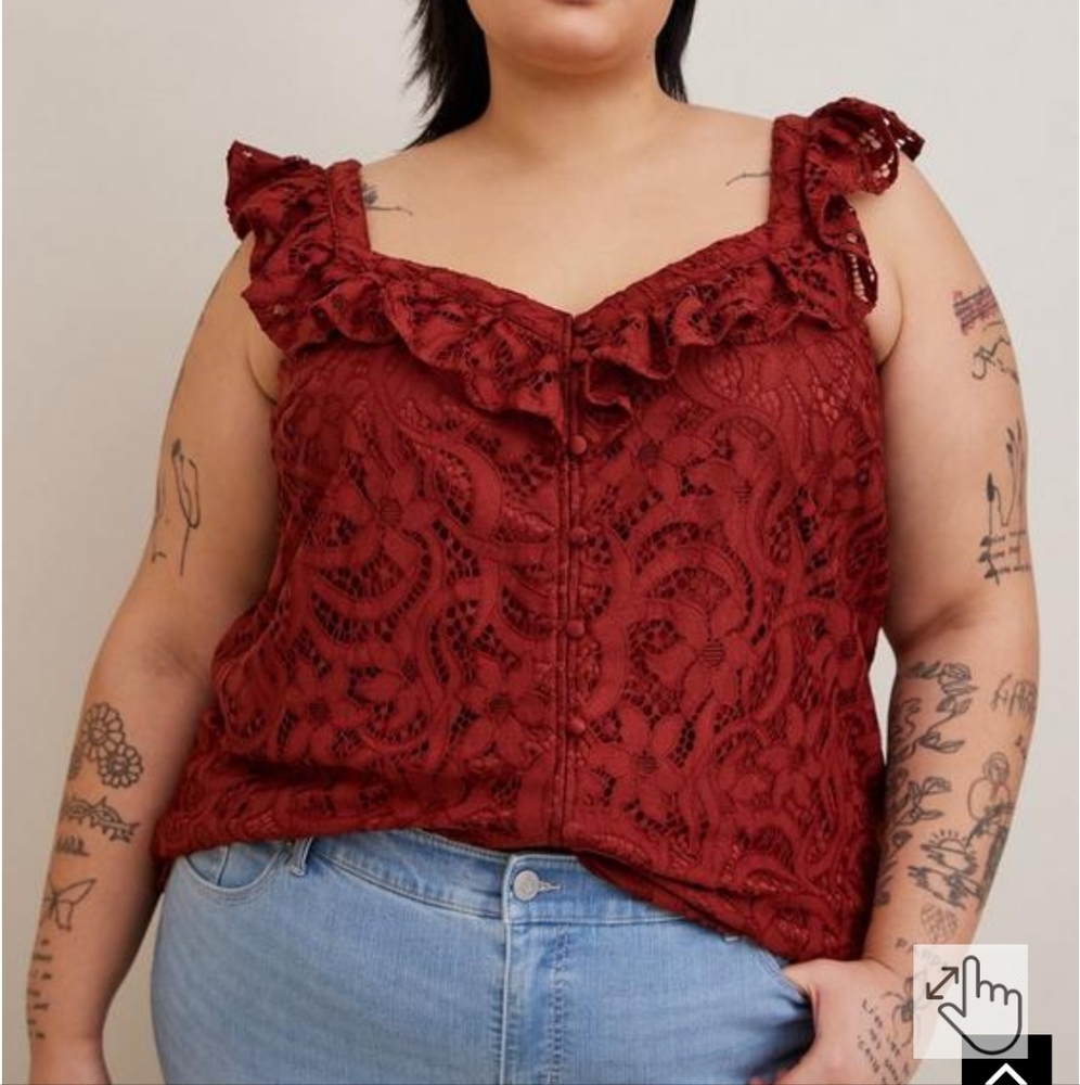 Torrid Lace Ruffle Short Sleeve Crop Top